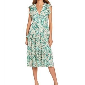 NWT Amanda Uprichard Chamomile Dress Willow Teal Print Size XL